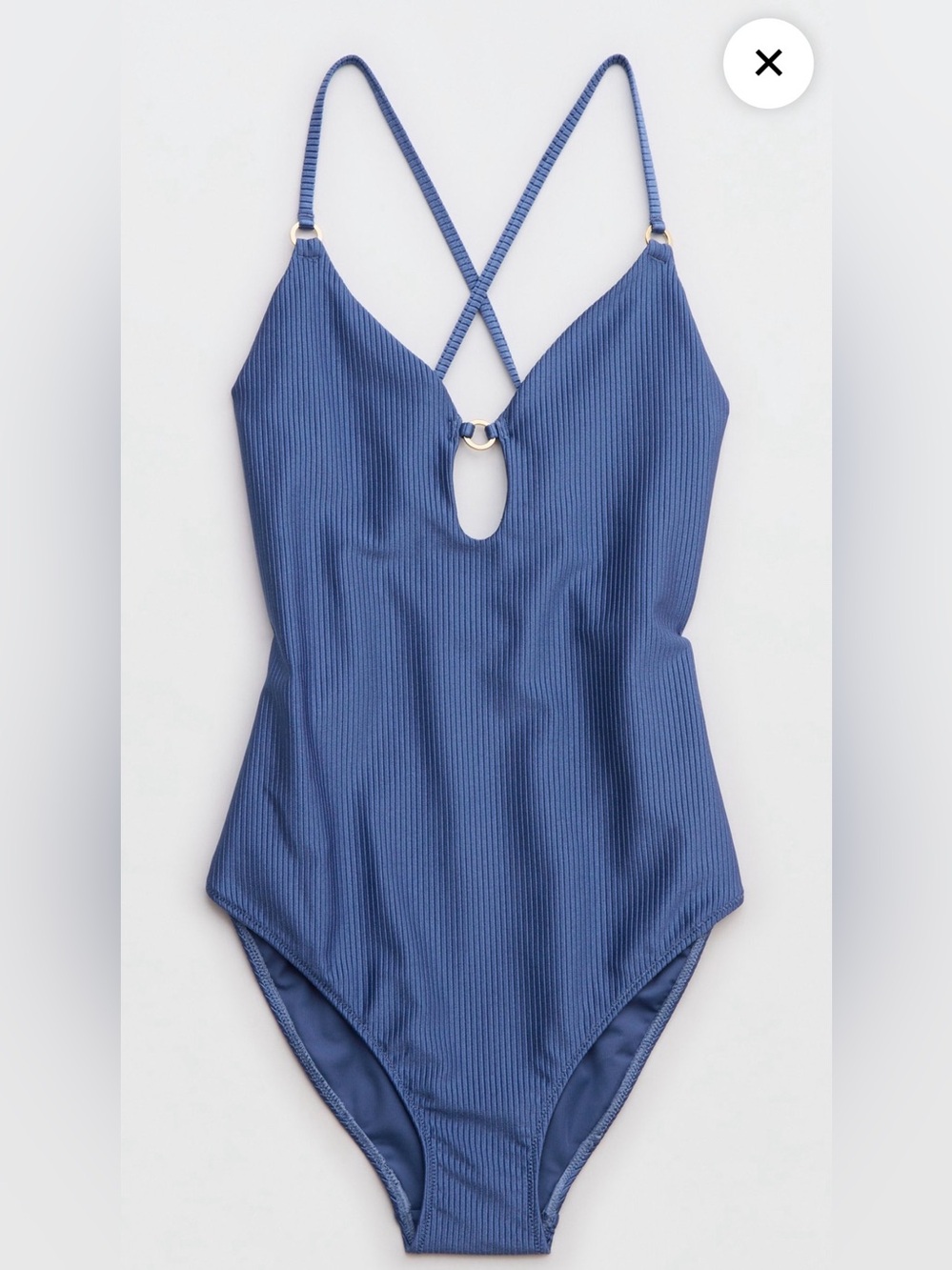 aerie Blue Ribbed Halter One-Piece Swimsuit